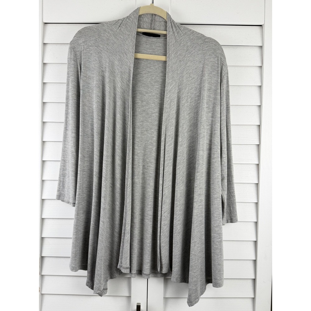 Urim Cardigan L Gray Draped Open Front Lightweight Jersey 3/4 Sleeve